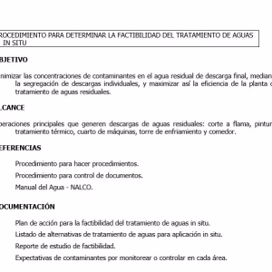 Procedimiento de factibilidad para tratamiento de aguas in situ
